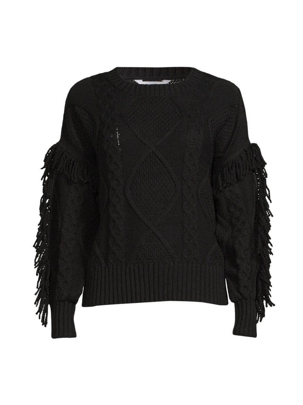 Time and Tru fringed cable knit black crew neck sweater plus size XXL (20)